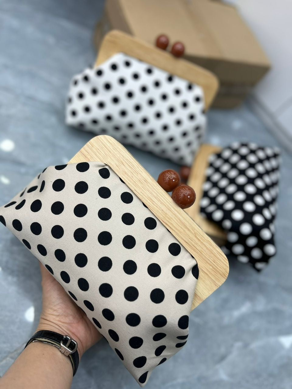 Quality Polka dot clutch bag