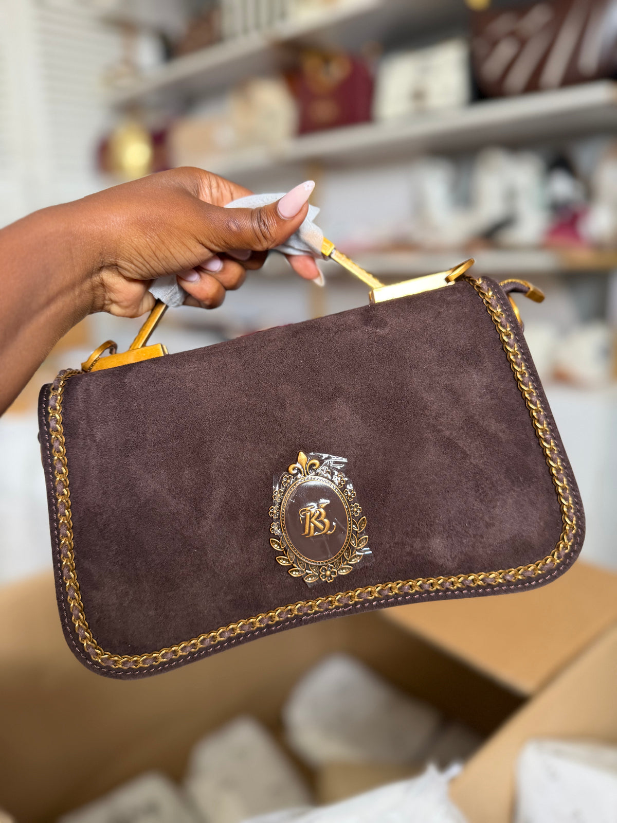 Jules coffee suede crossbody bag