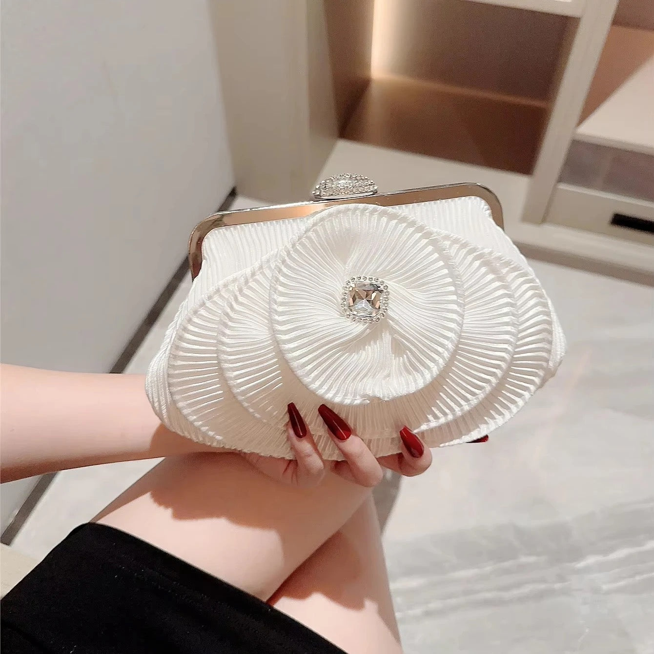 Flora white clutch bag