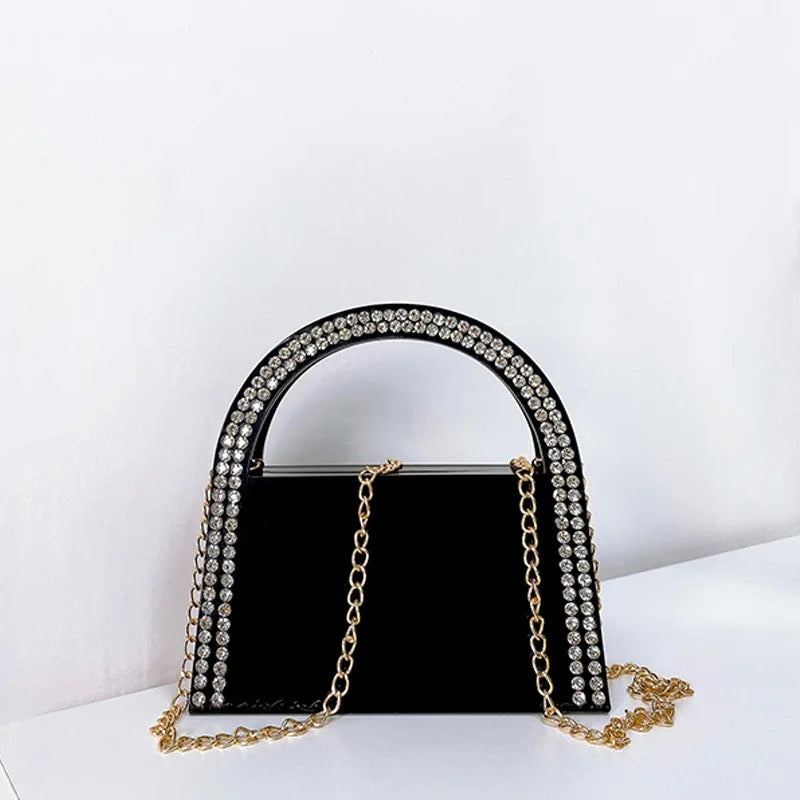 Rhinestone black clutch bag