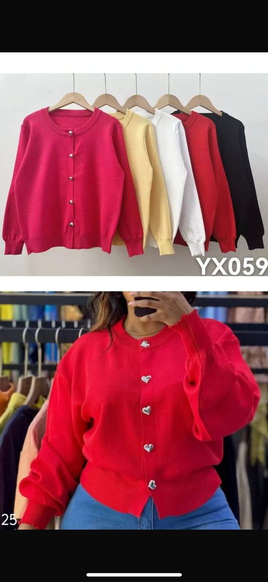 Quality sweater tops plain with silver heart button YX059