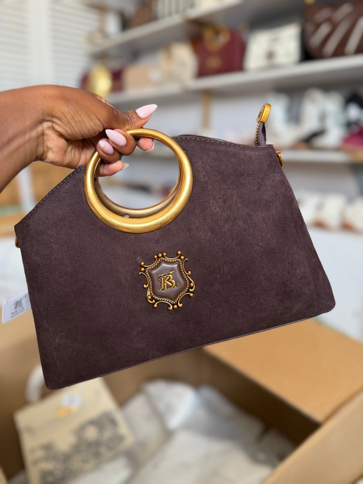 Sierra coffee suede clutch bag