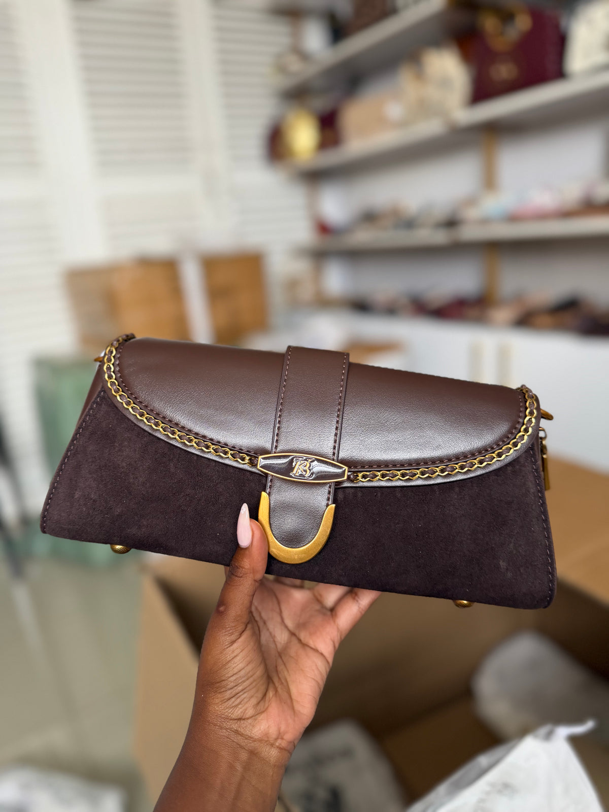 Sally coffee suede shoulder bag