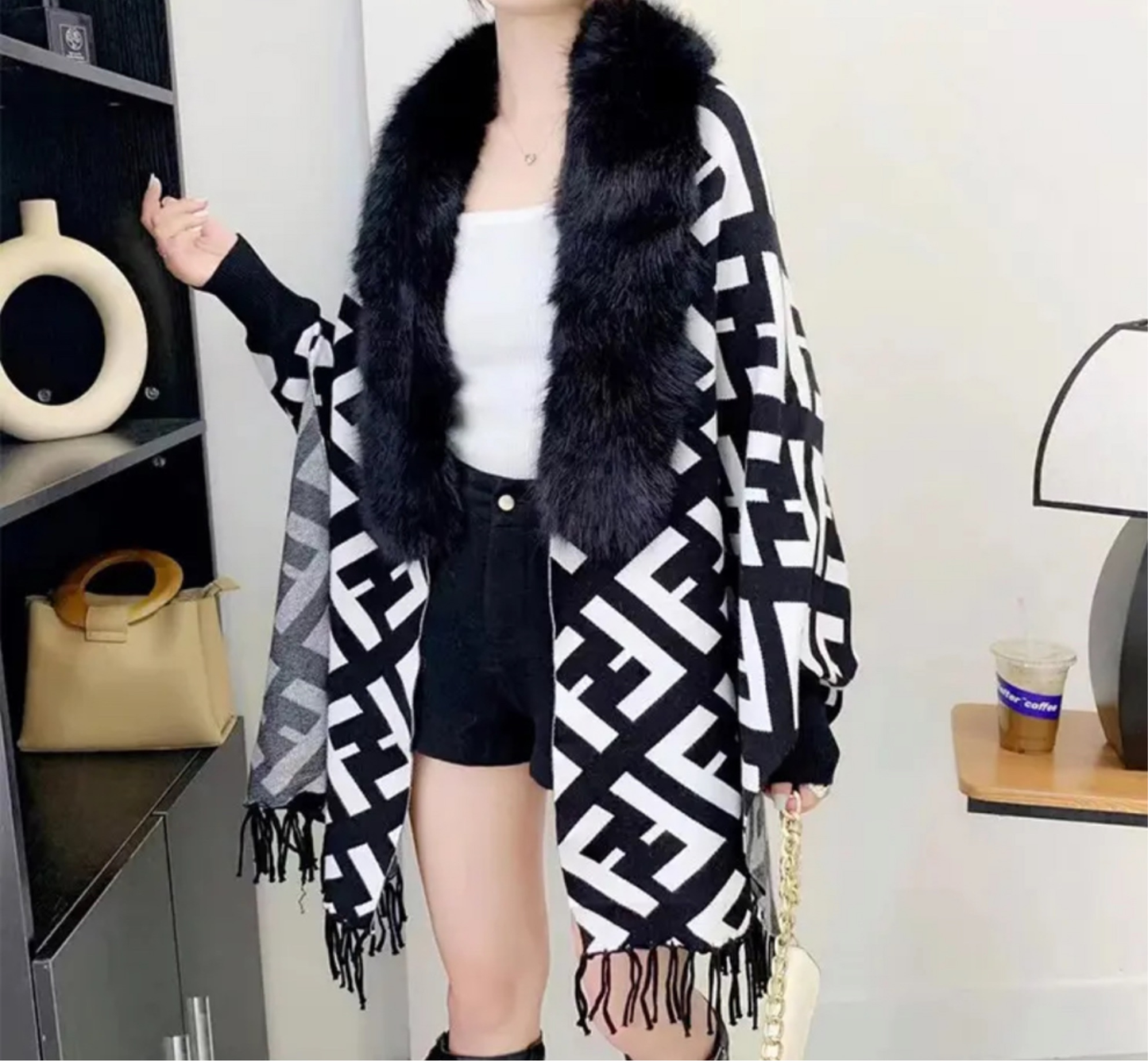 Wool scarf poncho