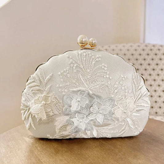 Floral embroidery clutch bag